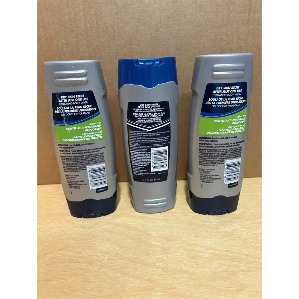 Gillette Body Hydrator Wash Men's Dry Skin Relief 16oz 3 Bottle Lot